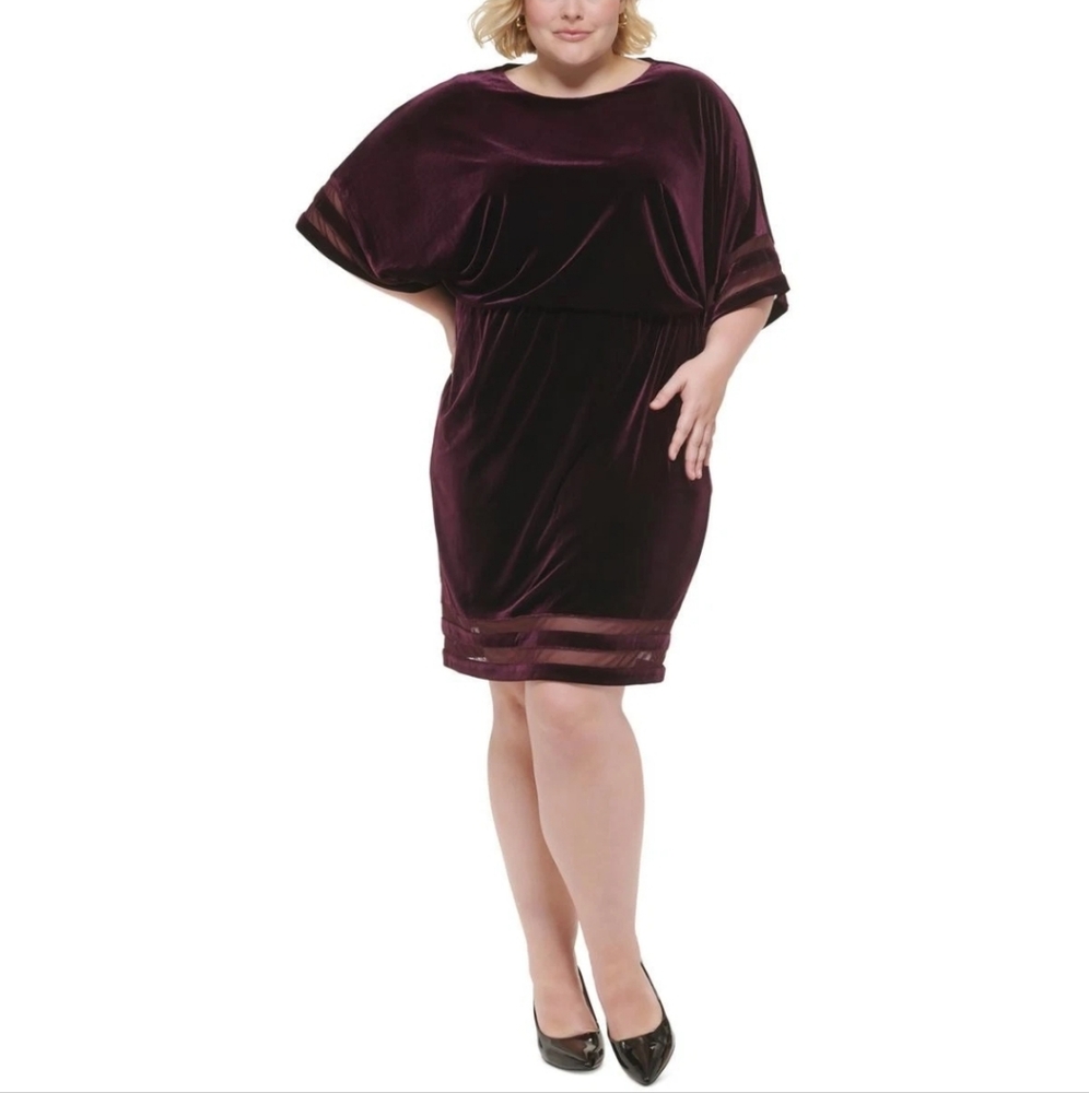 Jessica Howard Purple Velvet Sheath Dress Knee-Length Party Sizes 16W, 22W